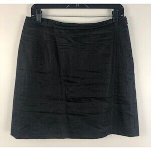 TOTO n KO Purple 100% Linen Black Skirt Sz 12P Petite Midi to Short Length